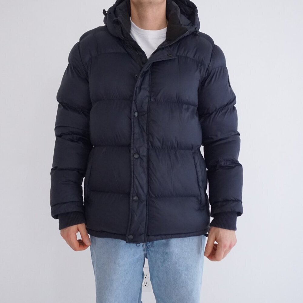 Toboggan Canada Navy Hooded Puffer Jacket Snap Front Winter Coat M